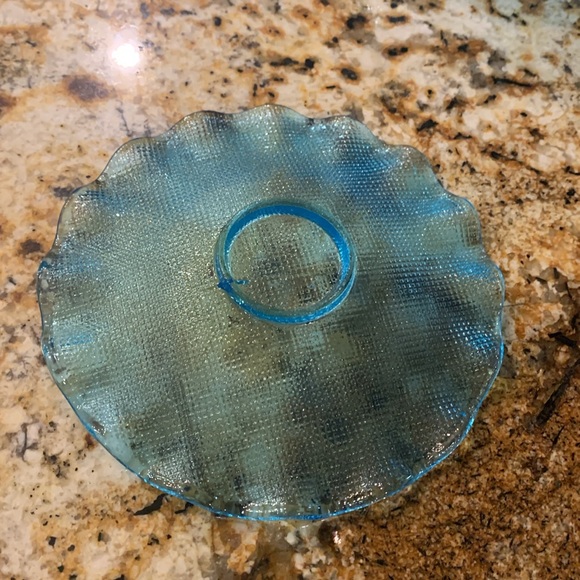 Vintage Italian Colony Glass Ruffled Edge Waffle Bowl & Plate Set Aqua Blue - Picture 8 of 12